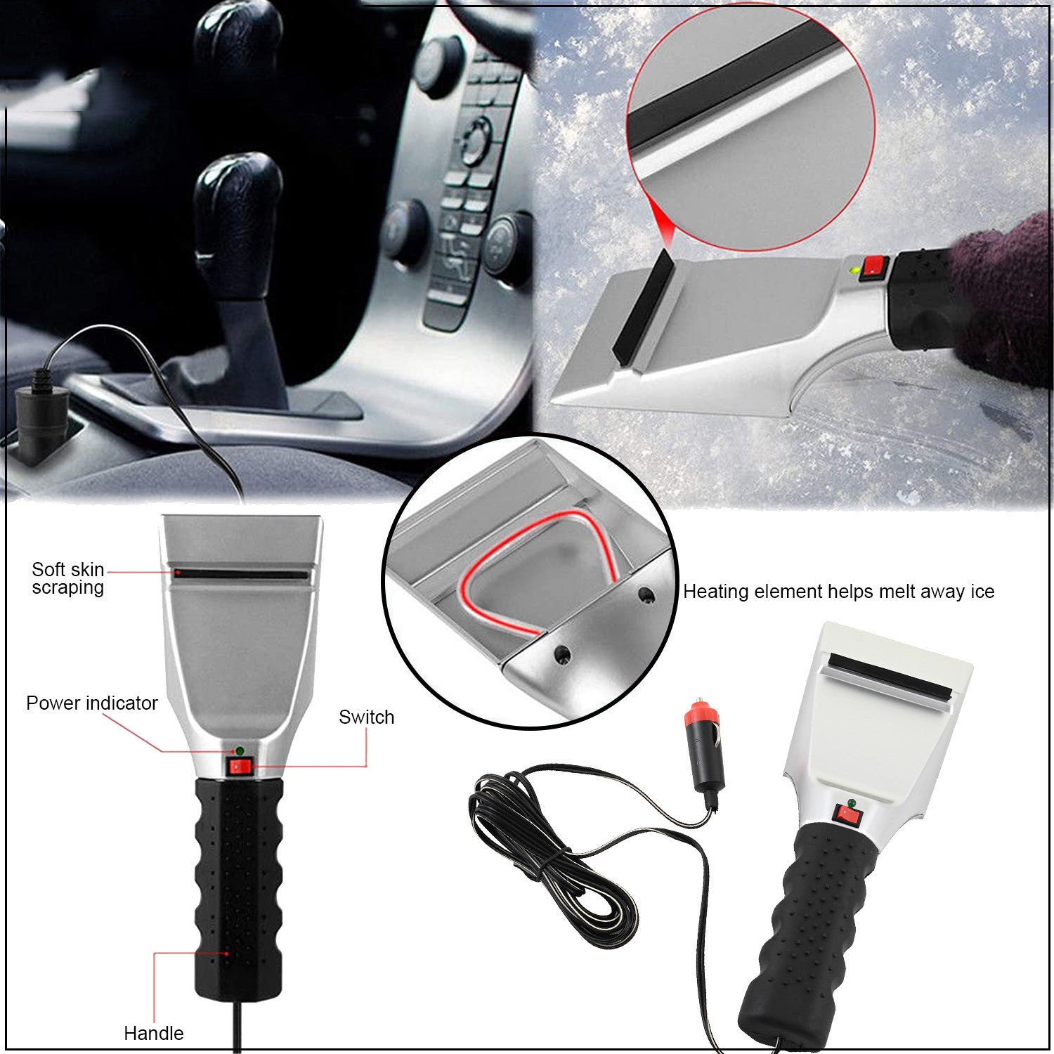 InstaMelt™ Handheld Heated Ice Scraper – Scratch-Proof Windshield Defroster